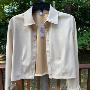 BAR III Women's Cropped Faux-Leather Jacket, Cream Size XS